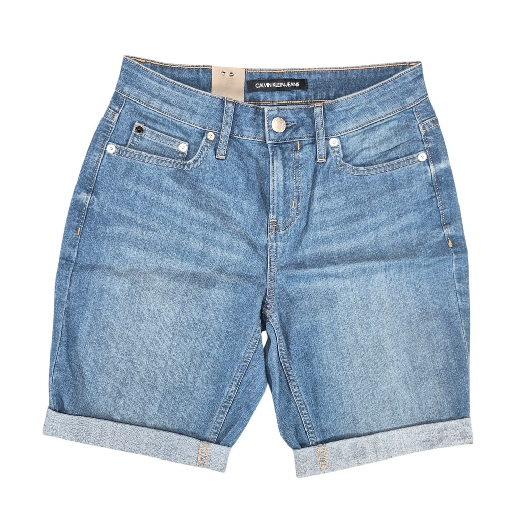 Calvin Klein Jeans Womens Size 4 Tulip Blue Denim Bermuda Cuffed Shorts 42LO372
